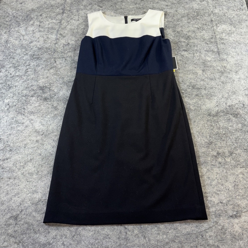 New Nine West Sleeveless Dress Women's 6 Navy Combo Retro Minimalist Classy - Picture 3 of 12